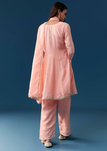 Pink Silk Anarkali Suit With Thread Work Detail