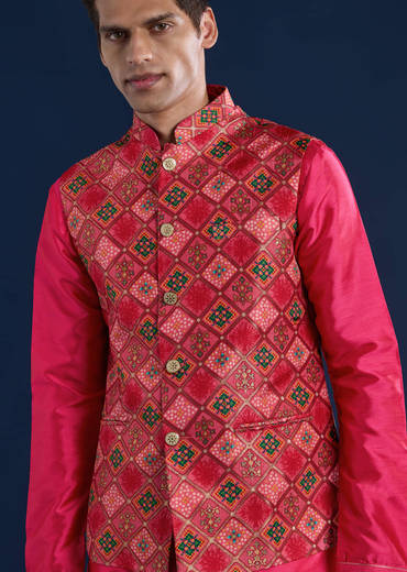 Pink Silk Jacket and Kurta Set with Sequin Work