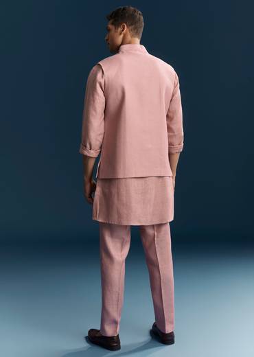 Pink Silk Kurta Jacket Set With Minimal Thread Detail Work