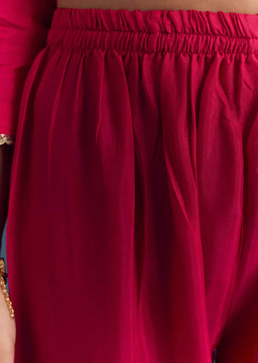 Pink Silk Kurta Set With Zari And Gota Work