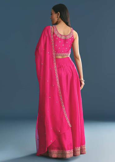 Pink Silk Lehenga Dupatta Set With Zari And Sequins Work