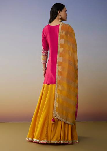 Pink Silk Palazzo Suits with Moti Zardosi Work