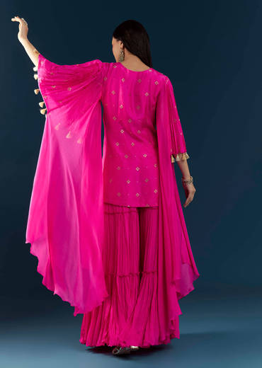 Pink Silk Top and Sharara Set with Sequin Work