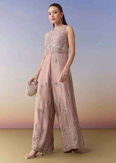 Pink Tissue Embroidered Jumpsuit