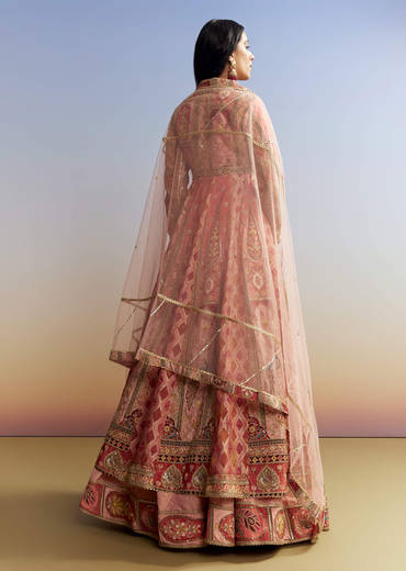 Pink Tissue Kurta Lehenga Set