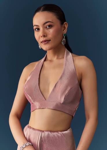 Pink Tissue Silk Embroidered Saree with Blouse Fabric