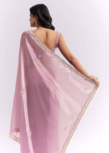 Pink Tissue Silk Saree With Heavy Hand Embroidery