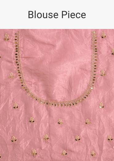 Pink Tissue Zardozi Saree With Scallop Border