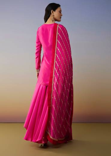 Pink Viscose Satin Palazzo Suit with Zardosi Work