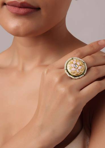 Pink Meenakari Statement Ring