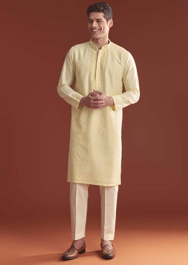 Pista Green Banarasi Silk Kurta Set For Men With Intricate Embroidery