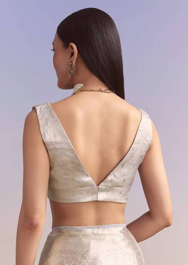 Powder Blue Chanderi Silk Woven Saree With Zari Embroidery