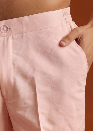 Powder Pink Kurta Jacket Set For Men With Cutdana Embroidery