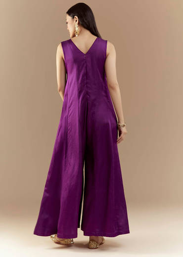 Purple Bandhani with Sequins Work Silk Jumpsuit
