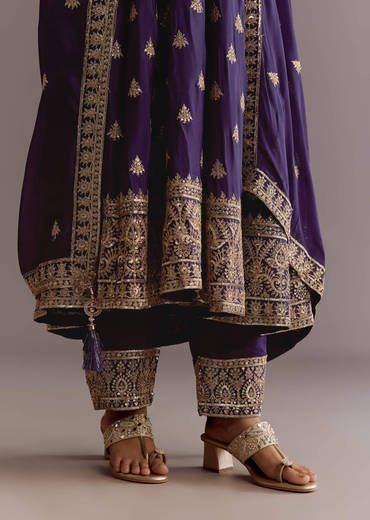 Purple Chinon Anarkali Dupatta Suit With Sequin Work