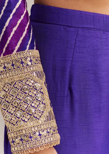 Purple Chinon Leheriya Embroidered Anarkali Set
