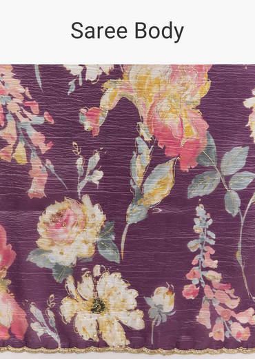 Purple Crush Tissue Saree With Floral Print And Embroidered Border