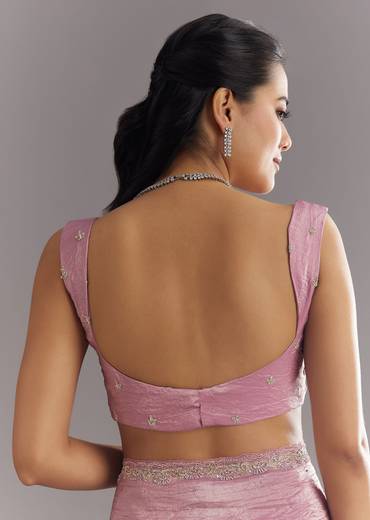 Purple Crushed Tissue Saree With Stone Embellishment And Embroidered Border