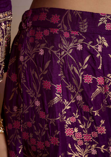 Purple Dola Silk Palazzo Suit With Heavy Embroidery
