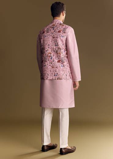 Purple Jacquard Jacket Kurta Set With Subtle Animal Motif