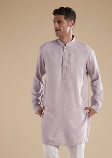 Purple Lilac Jacquard Indowestern With French Knot Cut Dana Work