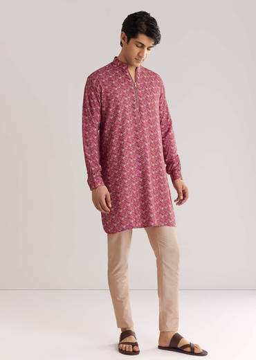 Purple Pashmina Zipper Kurta Pant Set