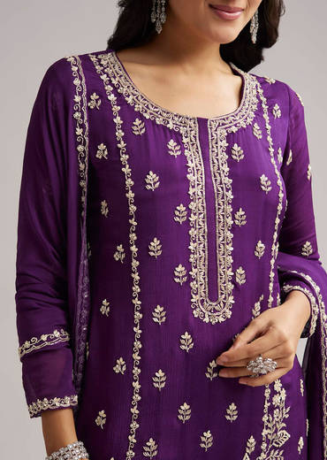 Purple Sequin Embroidered Palazzo Set With Dupatta