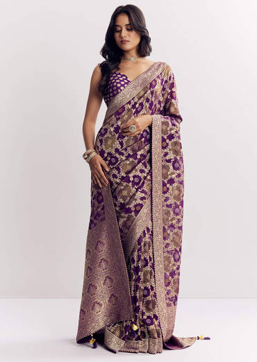 Purple Shaded Georgette Saree With Zari Jaal Work