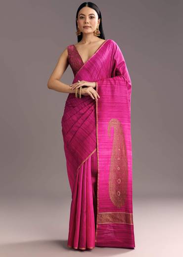 Purple Shaded Kora Silk Handloom Saree With Woven Traditional Motif