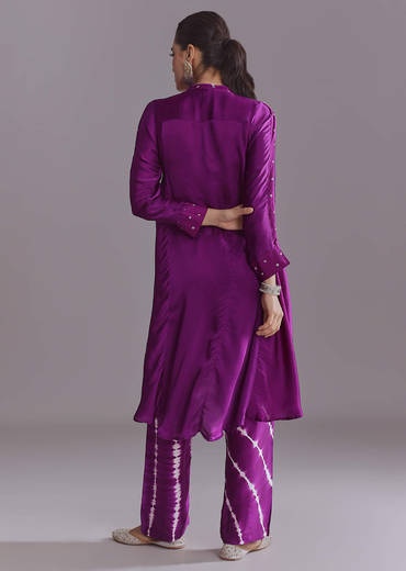Purple Silk Co-Ord Set With Traditional Bandhani And Leheriya Print