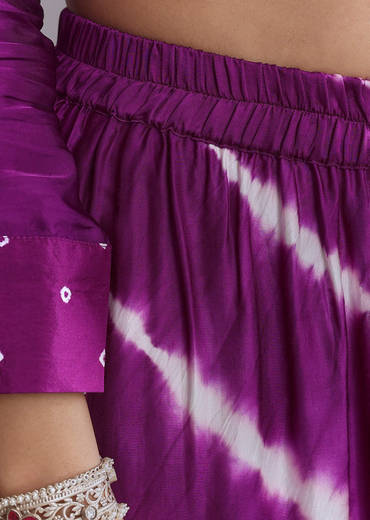 Purple Silk Co-Ord Set With Traditional Bandhani And Leheriya Print