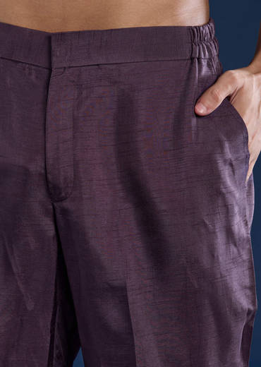 Purple Silk Jacket Kurta Set with Dori Work