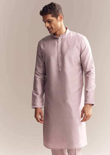 Purple Silk Kurta Jacket Set For Men With Mirror Embroidery