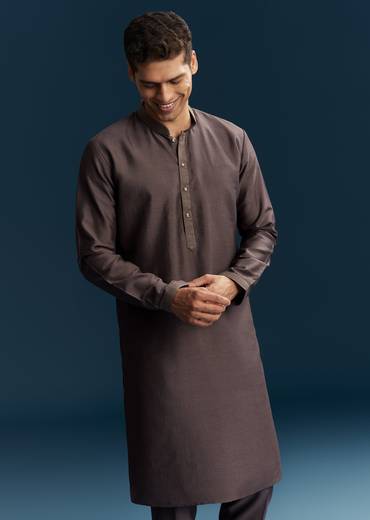 Purple Silk Kurta Jacket Set With Thread Detail Work