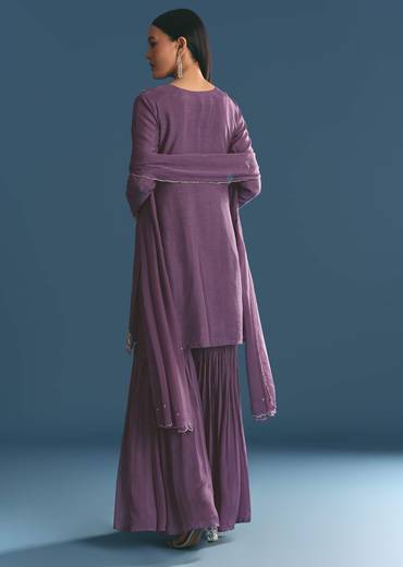 Purple Silk Sequin Work Kurta Sharara With Dupatta