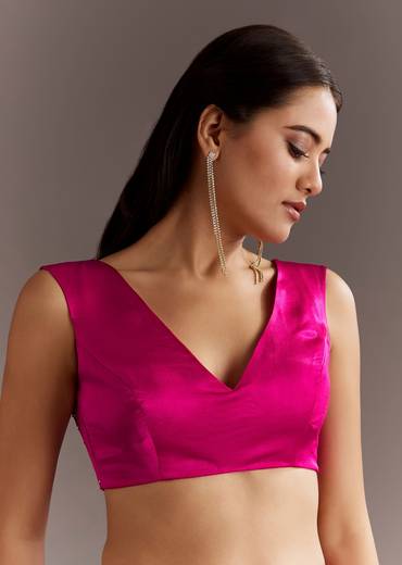 Rani Pink Chinon Saree With Cutdana Butta And Scallop Border