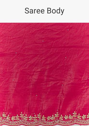 Rani Pink Crushed Tissue Saree With Stone Embellishments And Scallop Border
