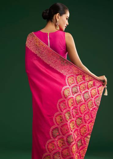 Rani Pink Dola Silk Saree With Zari Detailing