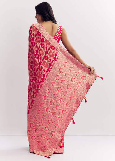 Rani Pink Georgette Saree With Zari Jaal Work