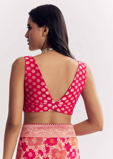 Rani Pink Georgette Saree With Zari Jaal Work