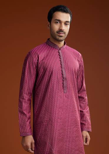 Red Banarasi Silk Kurta Pant Set