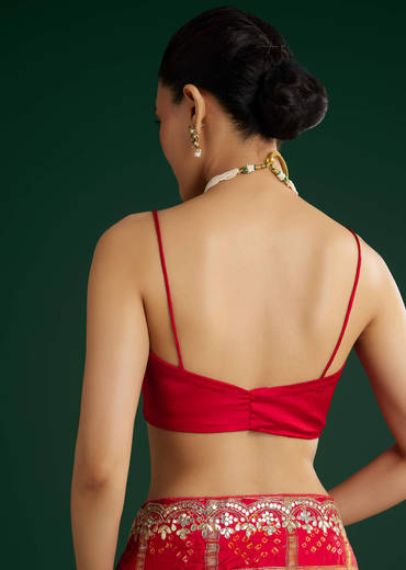 Red Bandhani Saree With Gota Work