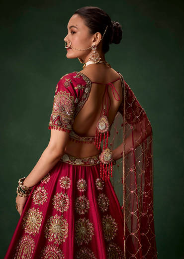 Red Bridal Silk Lehenga Set with Dupattas