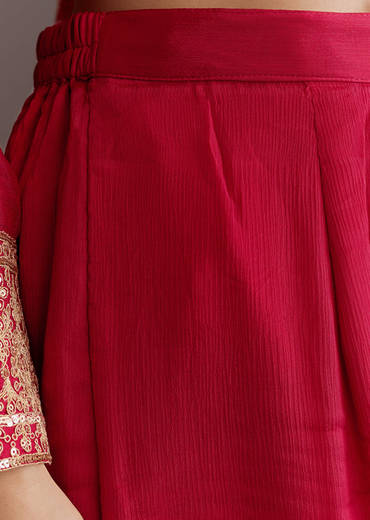 Red Chinon Zari Sequin Anarkali Suit With Dupatta