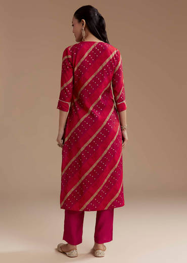 Red Cotton Silk Foil Mirror Kurta Set