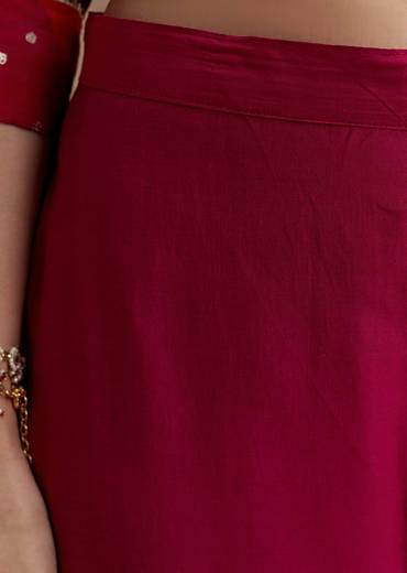 Red Cotton Silk Foil Mirror Kurta Set