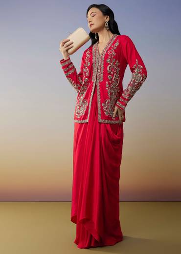 Red Crepe Jumpsuit And Cut Dana Work