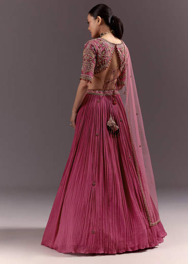 Red Crepe Lehenga Set With Hand Embroidery And Beads