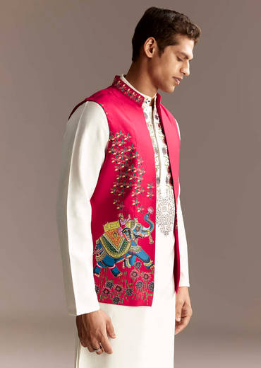 Red Cutwork Kurta Jacket Set