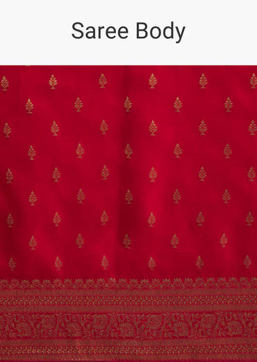 Red Dola Silk Butti Work Saree With Zari Border